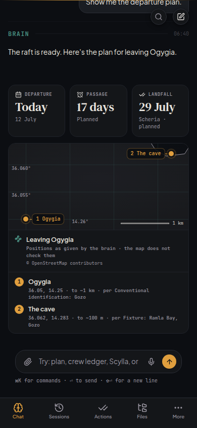 Fictional Brain departure plan with headline figures and a map.
